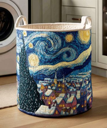 Twilight Noel Whirl Quilted Laundry Hamper – Elegant Holiday Swirl Pattern Laundry Basket For Festive Home Storage