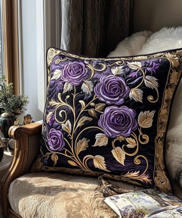Twilight Rose Quilted Pillow Cover - Romantic Dusk-Toned Floral Throw Case For Cozy Bedrooms & Gift Giving