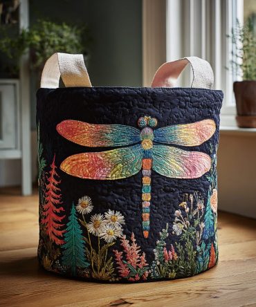 Twilight Wings Quilted Laundry Hamper - Soft Cotton Fabric Basket With Carry Handles, Collapsible For Easy Storage