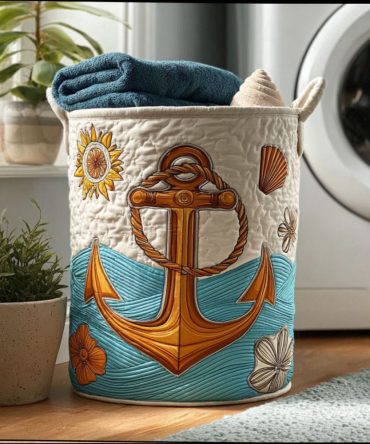 Undersea-Themed Quilted Laundry Hamper — Colorful Ocean Print Fabric Storage With Handles, Durable & Foldable For Kids’ Rooms And Beach Homes