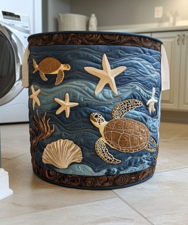 Undersea Path Quilted Laundry Hamper – Ocean-Inspired Fabric Basket With Handles, Collapsible & Lightweight Storage Solution For Kids And Bathrooms