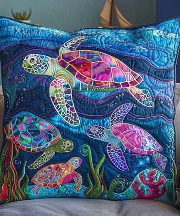 Underwater Ocean Quilted Pillow Cover - Colorful Marine Life Throw Pillowcase, Soft Cotton, Machine Washable Accent For Beach House