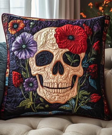 Unique Skull Quilted Decorative Pillow Cover — Modern Skull Accent For Sofa & Bedroom, Textured Throw Pillow Case, Gift-Ready