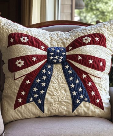 United In Love Quilted Pillow Cover — Romantic Patriotic Floral Throw Pillowcase For Living Room, Bedroom & Seasonal Displays