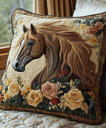Untamed Horse Quilted Pillow Cover — Bold Western Equestrian Decorative Pillowcase Featuring Dynamic Horse Print, Durable Cotton Blend