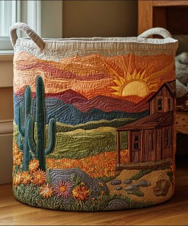 Valley Spirit Quilted Laundry Hamper — Serene Landscape Print, Durable Foldable Fabric Storage Basket With Handles For Home & Nursery Use