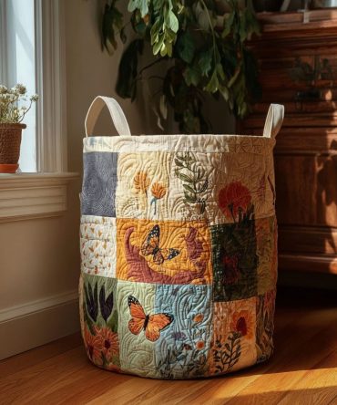 Valley Wings Quilted Fabric Laundry Hamper - Lightweight Cotton Basket With Handles For Stylish Home Organization