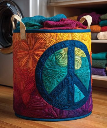 Vibe Hippie Quilted Hamper — Boho Quilted Fabric Laundry Basket With Handles, Collapsible Colorful Bohemian Storage For Bedroom & Dorm