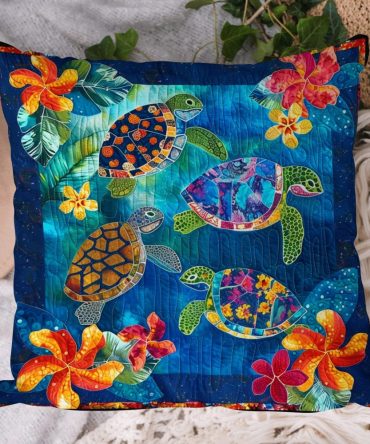 Ocean Turtle Quilted Pillowcase - Vibrant Coastal Print, Soft Quilted Cover For Bed, Sofa & Kids' Room Decor