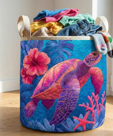 Vibrant Ocean Glow Quilted Laundry Hamper – Large Colorful Sea-Inspired Fabric Basket, Foldable Laundry Bin With Durable Handles