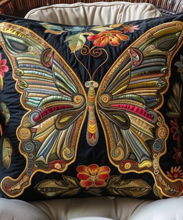 Bright Butterfly Quilted Pillow Cover - Bold Vibrant Accent Throw Pillowcase For Living Room, Bedroom & Nursery, Easy Care
