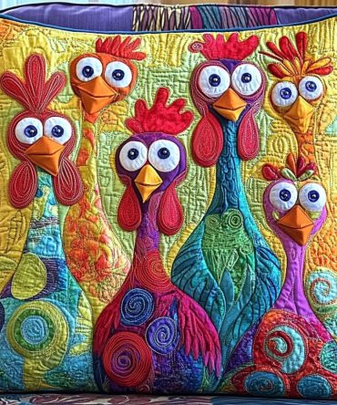 Vibrant Flock Quilted Pillow Cover – Colorful Bird Motif Decorative Throw Pillow Case, Premium Zippered Cushion, Soft Cotton-Blend & Washable