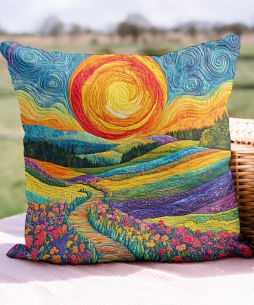 Vibrant Horizon Quilted Decorative Pillow Cover: Bold Colorful Boho Accent For Sofa & Bed, Soft Cotton Blend, Machine Washable