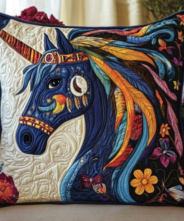 Galloping Horse Quilted Pillowcase — Vibrant Equestrian Accent Pillow Cover, Dynamic Running Horse Print, Durable Cotton Blend, Gift