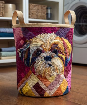 Vibrant Shih Tzu Quilted Laundry Hamper – Colorful Dog Pattern Storage Basket, Foldable Durable Hamper With Reinforced Handles