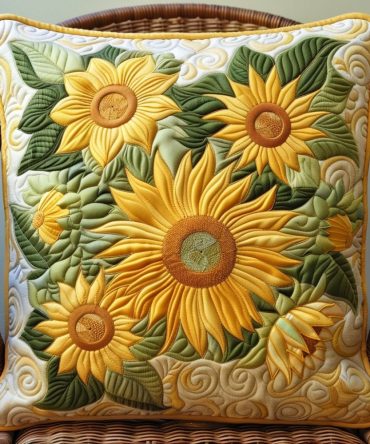 Bold Sunflower Quilted Decorative Pillowcase - Bright Floral Throw Pillow Cover For Living Room, Bedroom & Farmhouse Style