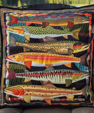 Vibrant Waters Quilted Pillow Cover — Colorful River Fish Throw Pillowcase, Eye-Catching Home Accent, Durable & Washable