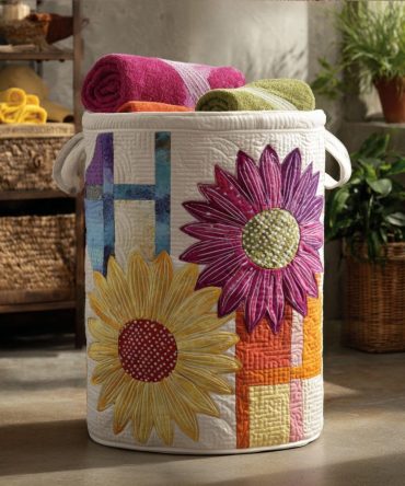 Vintage Victorian Blossoms Quilted Laundry Hamper — Elegant Floral Fabric Laundry Bin, Collapsible & Durable