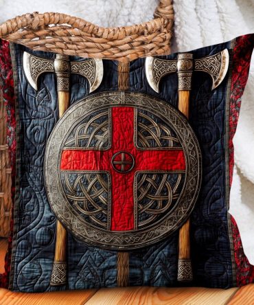 Nordic Viking Quilted Pillow Cover - Heritage Runic Design Decorative Throw Pillowcase, Rustic Cotton Blend, Bold Masculine Accent