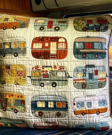 Retro Campervan Quilted Throw Pillow Cover - Vintage Road Trip Style, Durable Cotton Blend, Travel-Themed Accent 18X18