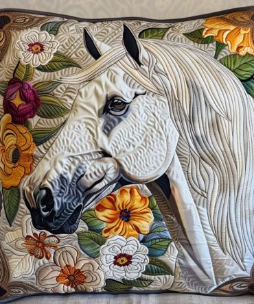 Vintage Floral Horse Quilt Pillow Cover - Rustic Equestrian Accent For Living Room, Durable Cotton, Machine Wash 18X18