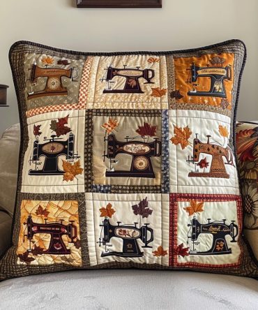 Vintage Sewing Machine Quilted Pillow Cover - Retro Craft-Inspired Decorative Pillowcase For Sewing Rooms & Cozy Interiors