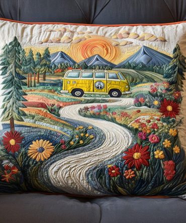 Vintage Wanderlust Quilted Pillow Cover, Bohemian Travel-Inspired V2 Print, Cotton-Blend Accent Sham, Boho Decor, Machine Washable