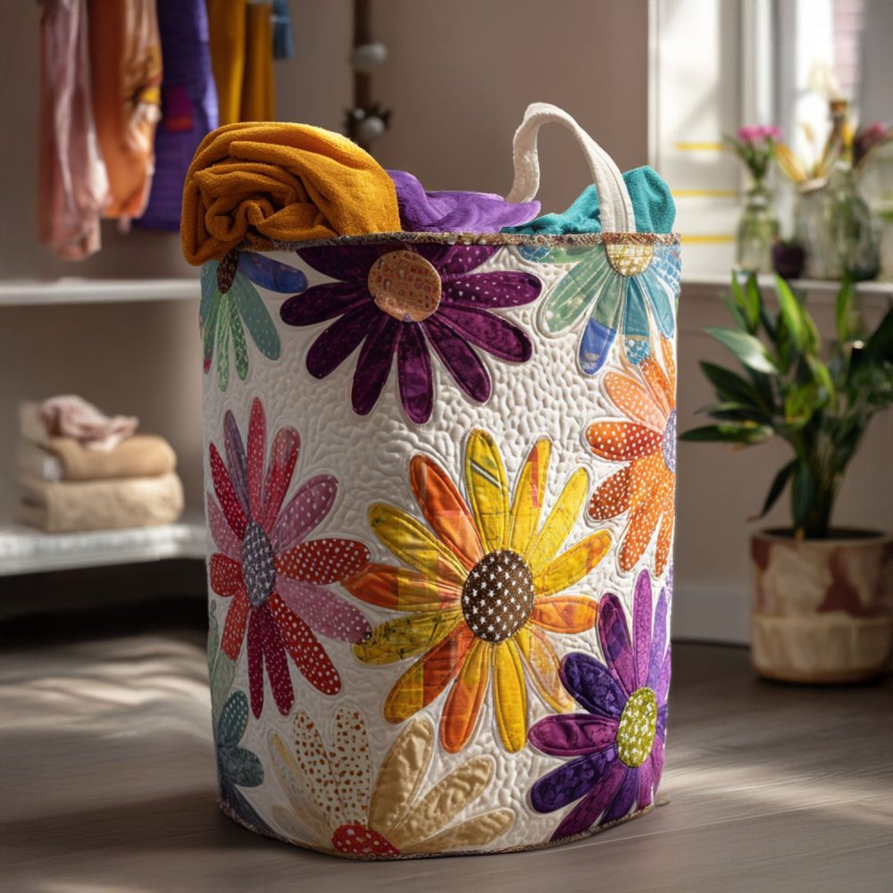 Vintage Garden Quilted Laundry Hamper — Classic Floral Foldable Laundry Basket With Quilted Texture For Elegant Home Organization