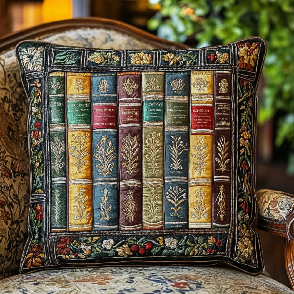 Vintage Tomes Quilted Throw Pillow Cover - Retro Book Spine Design With Quilted Comfort For Study, Sofa Or Reading Alcoves