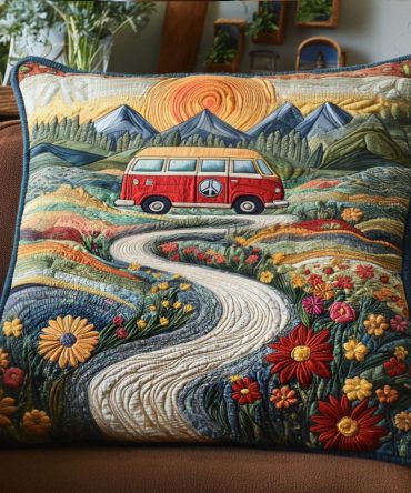 Vintage Wanderlust Quilted Pillowcase — Retro Travel-Inspired Decorative Sham, Soft Textured Cotton-Blend For Eclectic Interiors