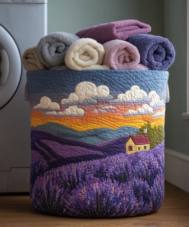 Violet Valley Elegant Quilted Laundry Hamper - Foldable Violet Fabric Basket With Handles, Lightweight Decorative Storage Hamper For Clothes