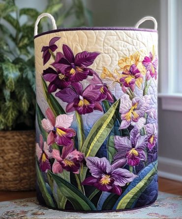 Vivid Garden Quilted Laundry Hamper — Bright Botanical Foldable Storage Basket For Bedroom, Durable Cotton-Blend Organizer
