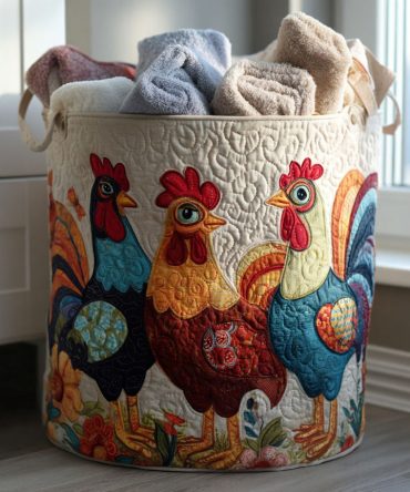 Wacky Feathers Quilted Laundry Hamper — Bold Feather-Print Fabric Basket, Roomy Foldable Laundry Organizer With Durable Handles