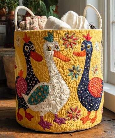 Waddle Wonder Quilted Laundry Hamper — Playful Duck-Themed Fabric Basket, Large Collapsible Washable Hamper With Handles For Kids' Rooms