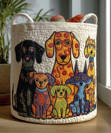 Wagging Wonders Quilted Laundry Hamper – Cheerful Dog Motif Foldable Clothes Basket With Padded Walls & Easy-Carry Handles For Busy Homes