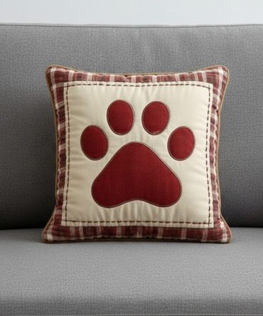 Warm Cabin Love Paw Quilted Pillow Cover — Cozy Rustic Paw Print Throw Case, Quilted Cabin Décor For Pet-Friendly Homes, Machine Washable