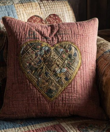 Warm Hearts Quilted Pillow Cover - Cozy Heart Motif Cotton Sham For Romantic, Holiday & Year Round Bedroom Warmth