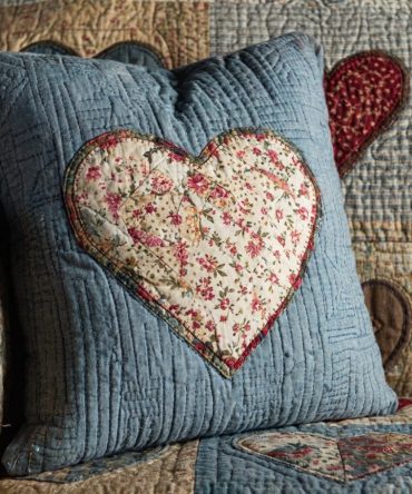 Warm Hearts Quilted Pillow Cover - Plush Heart Quilted Throw Pillowcase For Cozy Living Room & Bedroom Accent, Soft Cotton Sham