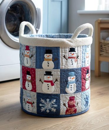 Warm Christmas Home Quilted Laundry Hamper — Cozy Foldable Fabric Basket With Handles, Decorative Holiday Laundry & Linen Organizer For Living Spaces
