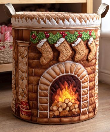 Warm Ember Quilted Laundry Hamper – Rustic Orange-Red Fabric Storage Basket, Foldable With Handles, Durable Cozy Home Accent