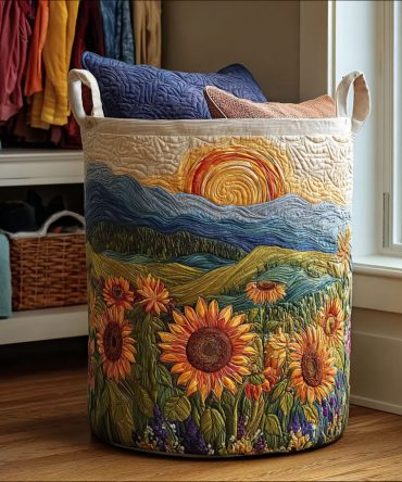 Warm Fields Quilted Laundry Hamper — Large Cozy Fabric Basket With Reinforced Handles, Foldable Storage For Home & Bedroom