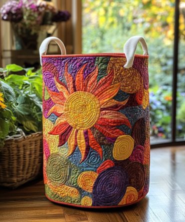 Warm Horizon Quilted Laundry Organizer — Decorative Collapsible Hamper With Soft Fabric And Carry Handles For Cozy Home Storage