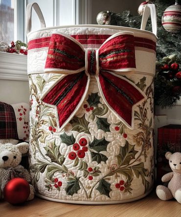 Warm Noel Quilted Laundry Hamper — Elegant Noel Holiday Foldable Fabric Basket, Durable Washable Storage For Christmas & Everyday Organization