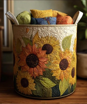 Warm Sunshine Quilted Laundry & Storage Basket — Bright Foldable Decorative Hamper With Handles For Sunny Nursery, Bedroom & Bathroom