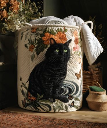 Warm Whiskers Quilted Laundry Hamper – Soft Cottage Collapsible Fabric Basket, Washable Decorative Organizer For Home & Nursery