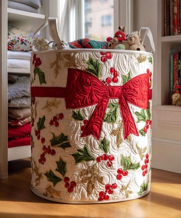 Warm Wishes Quilted Laundry Hamper — Cozy Holiday Motif Foldable Fabric Bin, Soft Washable Storage For Seasonal Decor, Gifts & Everyday Use