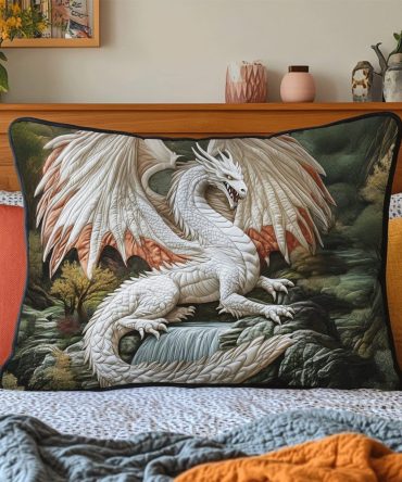 Waterfall Dragon Quilted Pillow Cover — Bold Dragon Motif Decorative Sham, Textured Quilting, Durable Cotton-Blend, Easy Care Accent