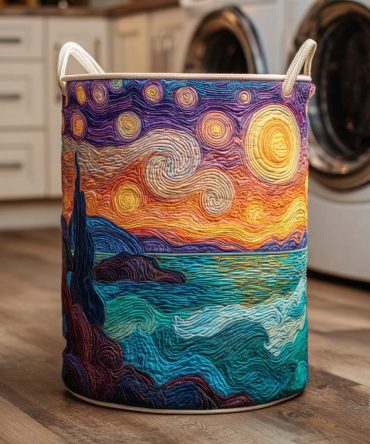 Wave Crest Quilted Laundry Hamper — Coastal Chic Foldable Fabric Laundry Basket With Durable Handles, Reinforced Base And Breathable Lining For Easy Storage