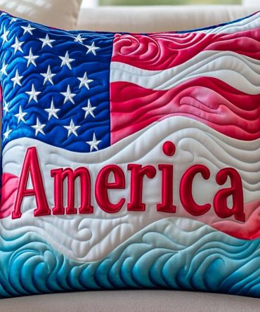 Wave Of Freedom Quilted Decorative Pillow Cover — Patriotic Flag-Inspired Textured Throw Pillowcase In Soft Cotton-Blend, Machine-Washable Accent
