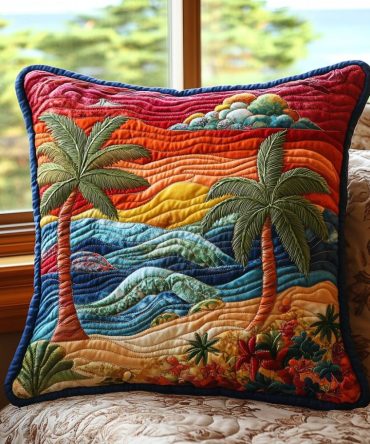 Waves Wanderlust Quilted Pillow Cover - Ocean-Inspired Decorative Throw Pillowcase For Modern Coastal Homes